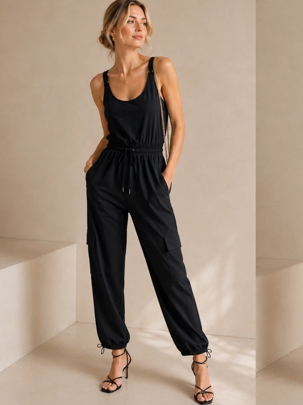 Abercrombie & Fitch Traveler Cargo Jumpsuit in Black - M TALL